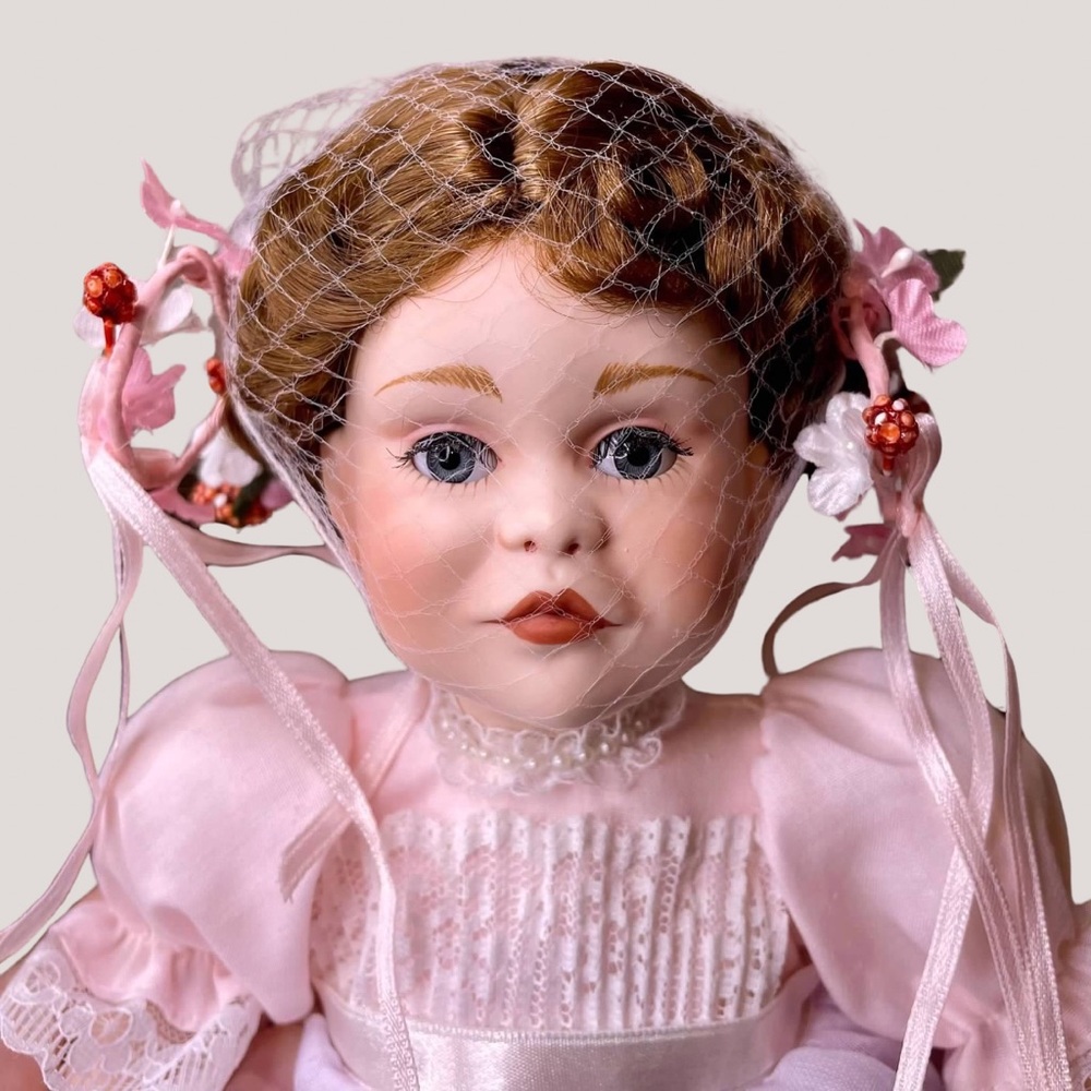 Paradise Galleries 15" Standing Porcelain Doll Braids 4352 B Pink Dress